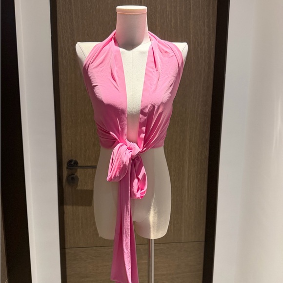 Norma Kamali Other - Norma Kamali Pink Wrap Halter Tie Top